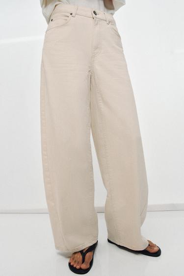 ZW COLLECTION LOOSE BARREL MID-WAIST JEANS - Ecru by Zara