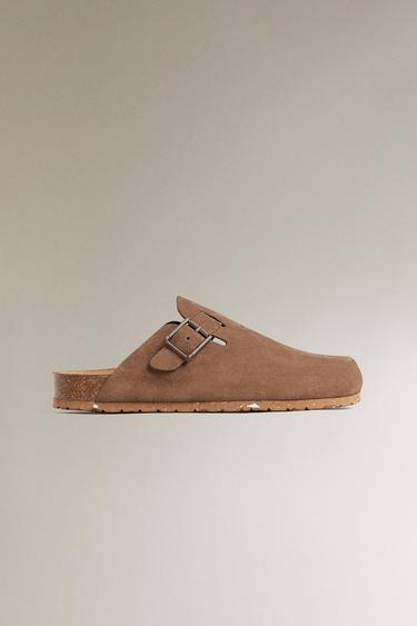 LEATHER CLOGS WITH BUCKLES - Brown by Zara - Image 1
