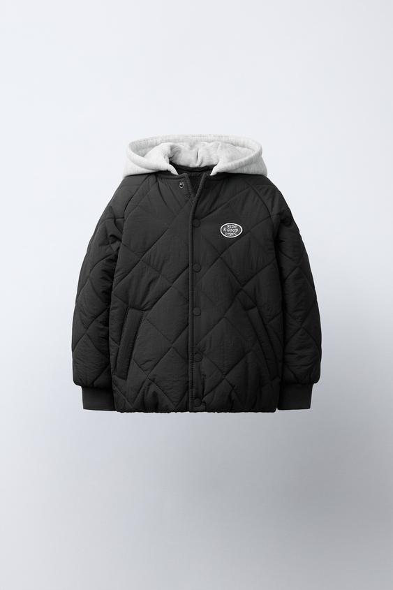CAZADORA ACOLCHADA CAPUCHA COMBINADA - Gris antracita de Zara - Imagen 0