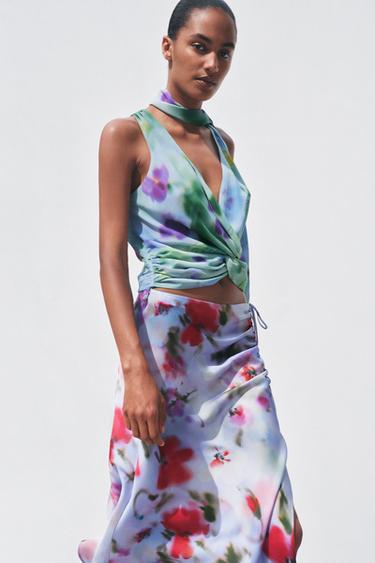 PRINTED TIE HALTERNECK TOP - Multicoloured by Zara - Image 3