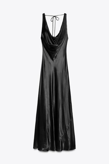 Zara ZW COLLECTION SATIN LONG DRESS - Black