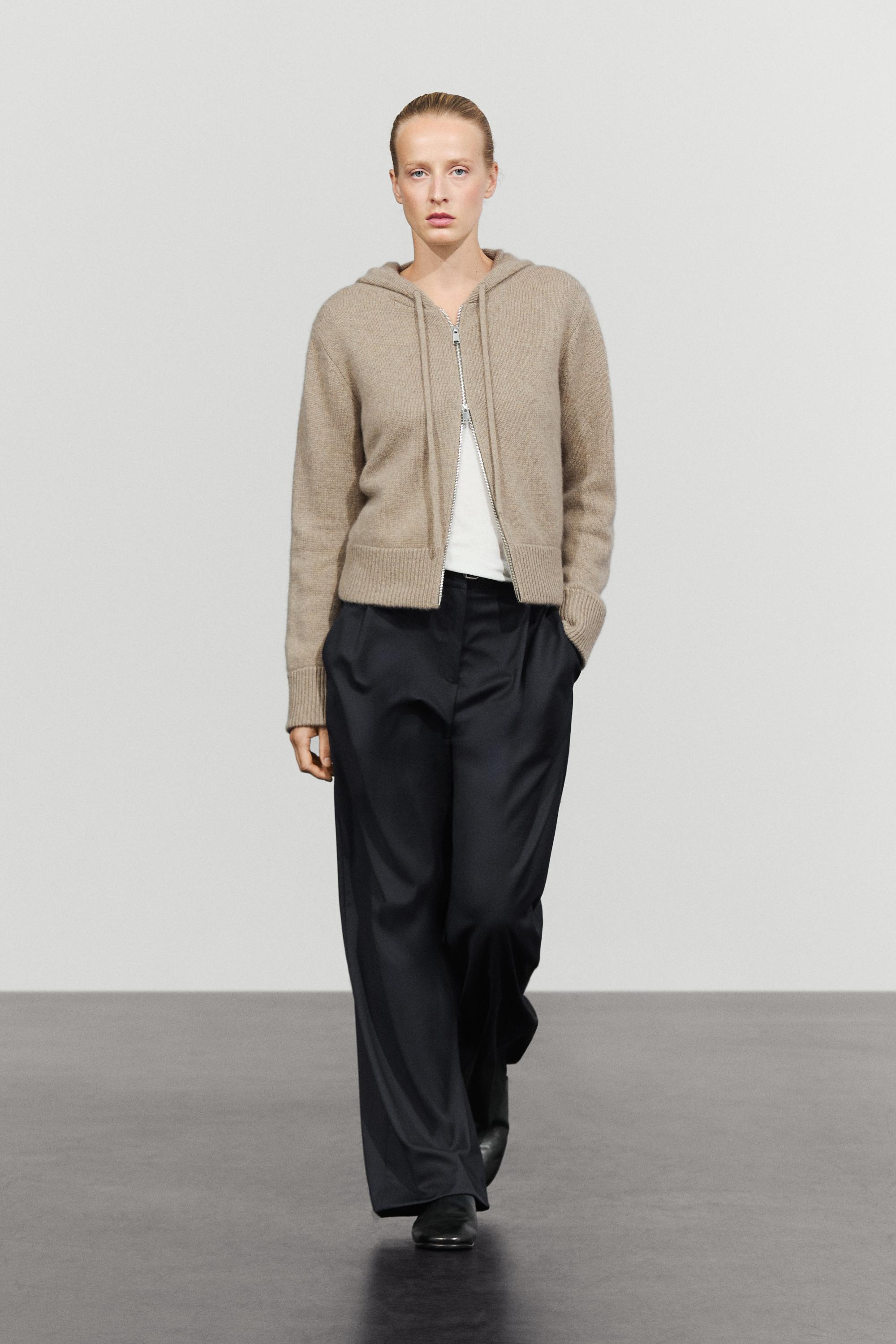 100% cashmere hooded zip-up cardigan