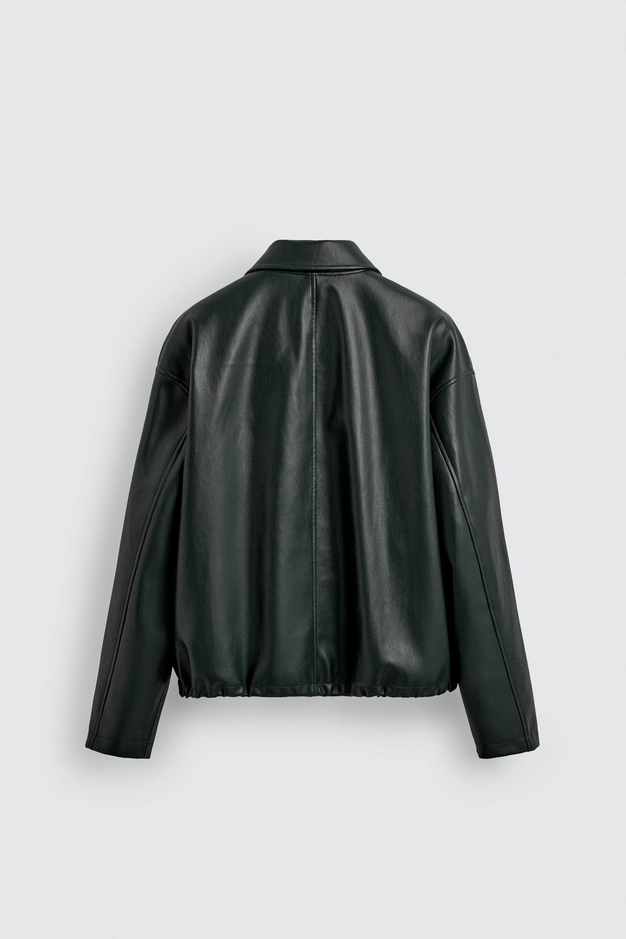 ZARA ダークグリーン レザーライダースジャケット ライダースジャケット .-- TRIBECA1 （ダークグリーン） -MANGO