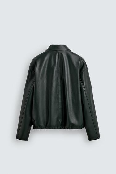 RELAXED FIT FAUX LEATHER JACKET - Dark green by Zara - Image 8