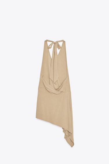 HALTER FLOWING SHORT DRESS - camel by Zara - Image 4