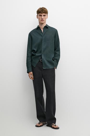Zara Slim fit 100% linen shirt - Light petrol blue - Image 0
