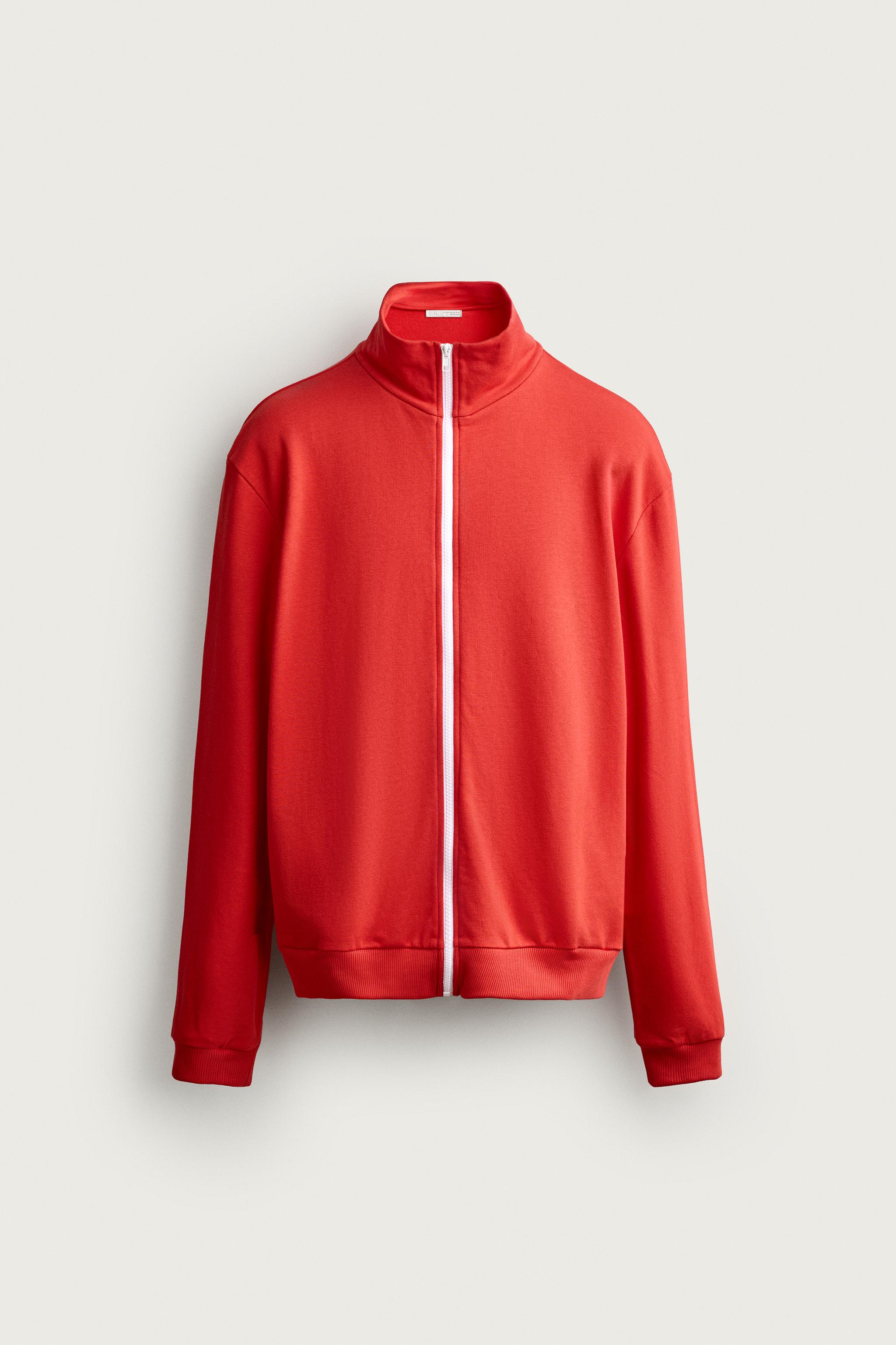 RELAXED FIT CONTRAST ZIP SWEATSHIRT — Red / Orange