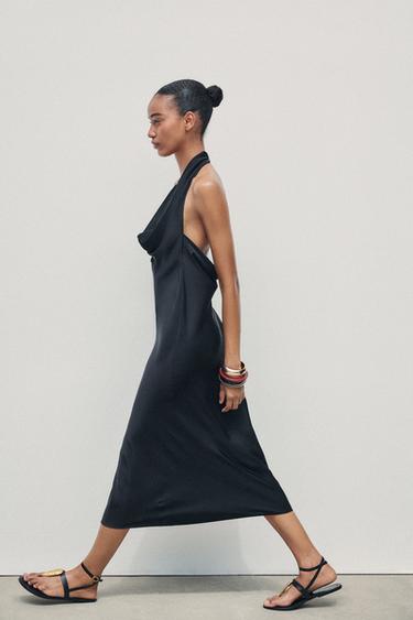 ASYMMETRIC SATIN MIDI DRESS - Black by Zara - Image 3
