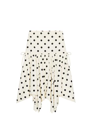 FALDA MIDI ASIMÉTRICA LUNARES - Crudo / Negro de Zara