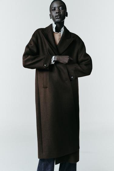 Zara LONG WOOL BLEND COAT - Brown