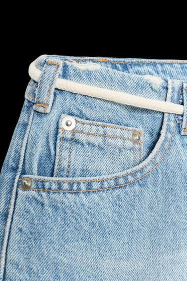 Zara ZW COLLECTION LOW-RISE DENIM BERMUDA SHORTS - Blue