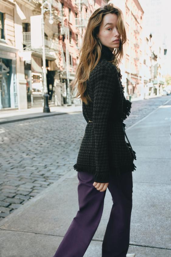 VESTE EN MAILLE Pied-de-poule CEINTURE - Noir de Zara - Image 4