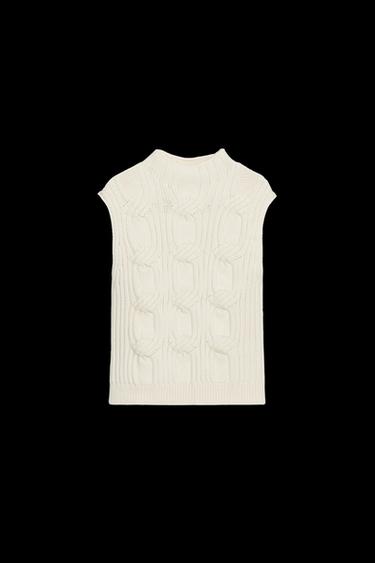 CABLE KNIT VEST TOP - Ecru by Zara - Image 0