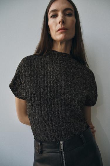 METALLIC THREAD TEXTURED TOP - Black by Zara - Image 0
