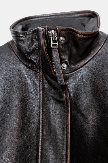 100% LEATHER BOMBER JACKET ZW COLLECTION LIMITED EDITION - Black by Zara - Image 7