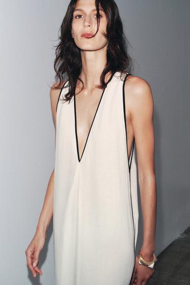 ZW COLLECTION LINEN BLEND TRIM DRESS - Ecru by Zara - Image 1