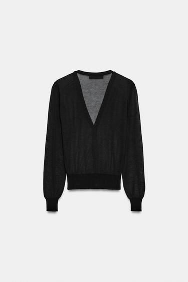 SEMI-SHEER KNIT CARDIGAN - Black by Zara - Image 5