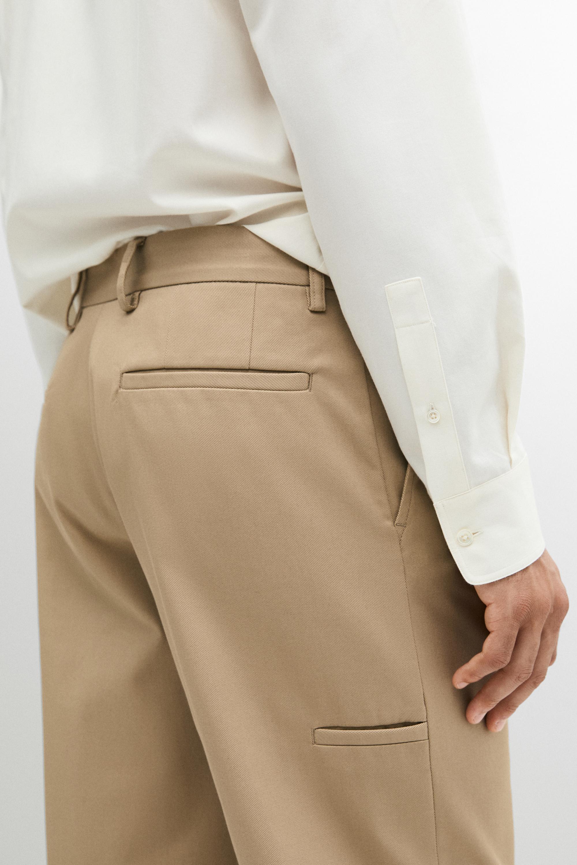 Cotton blend straight-leg pants — taupe brown