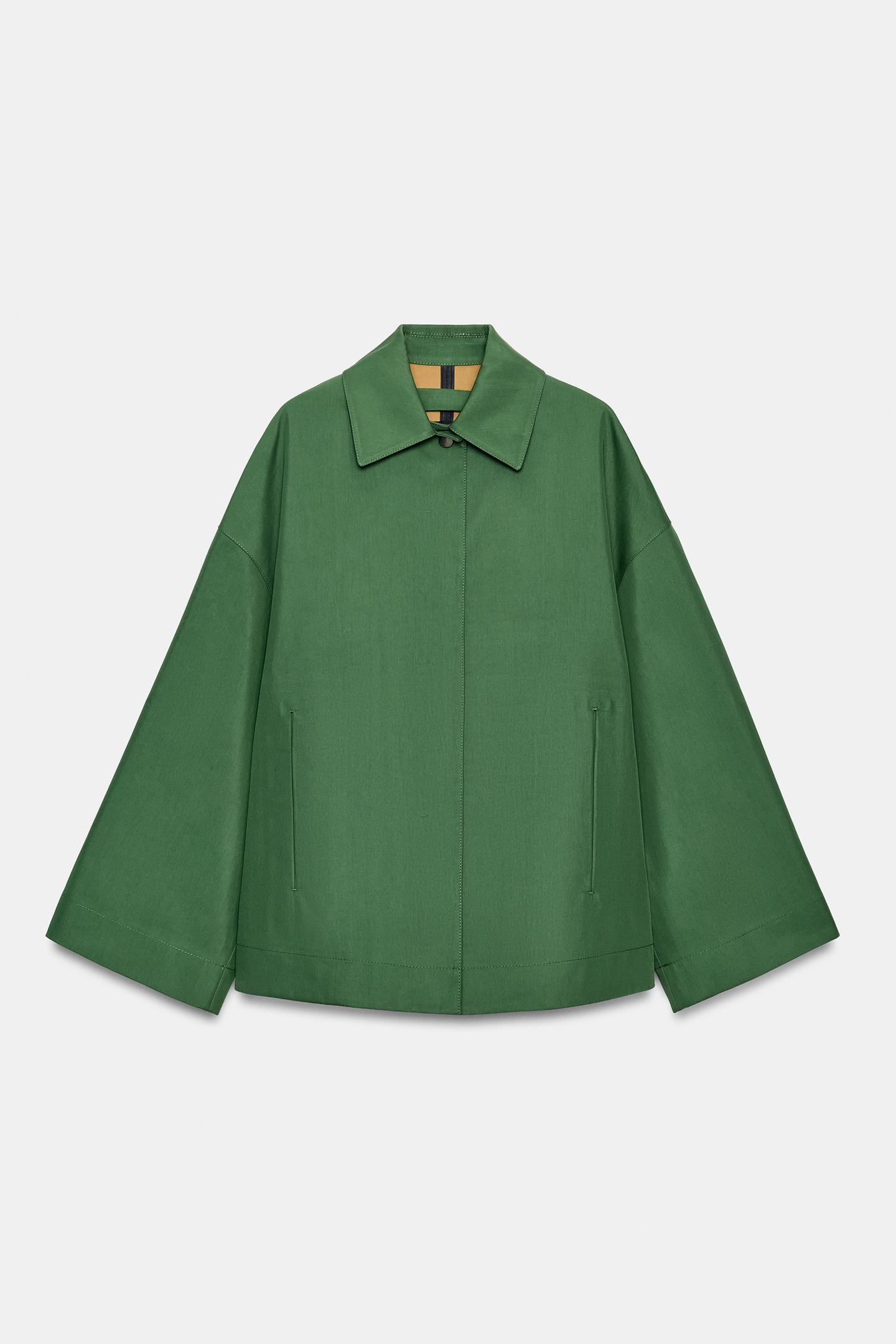 Женская куртка Zara ZW Collection Short, цвет: Зелёный / Экрю — фото 8