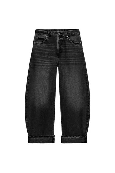 ZW COLLECTION MID-WAIST CUFFED BALLOON JEANS - Black by Zara