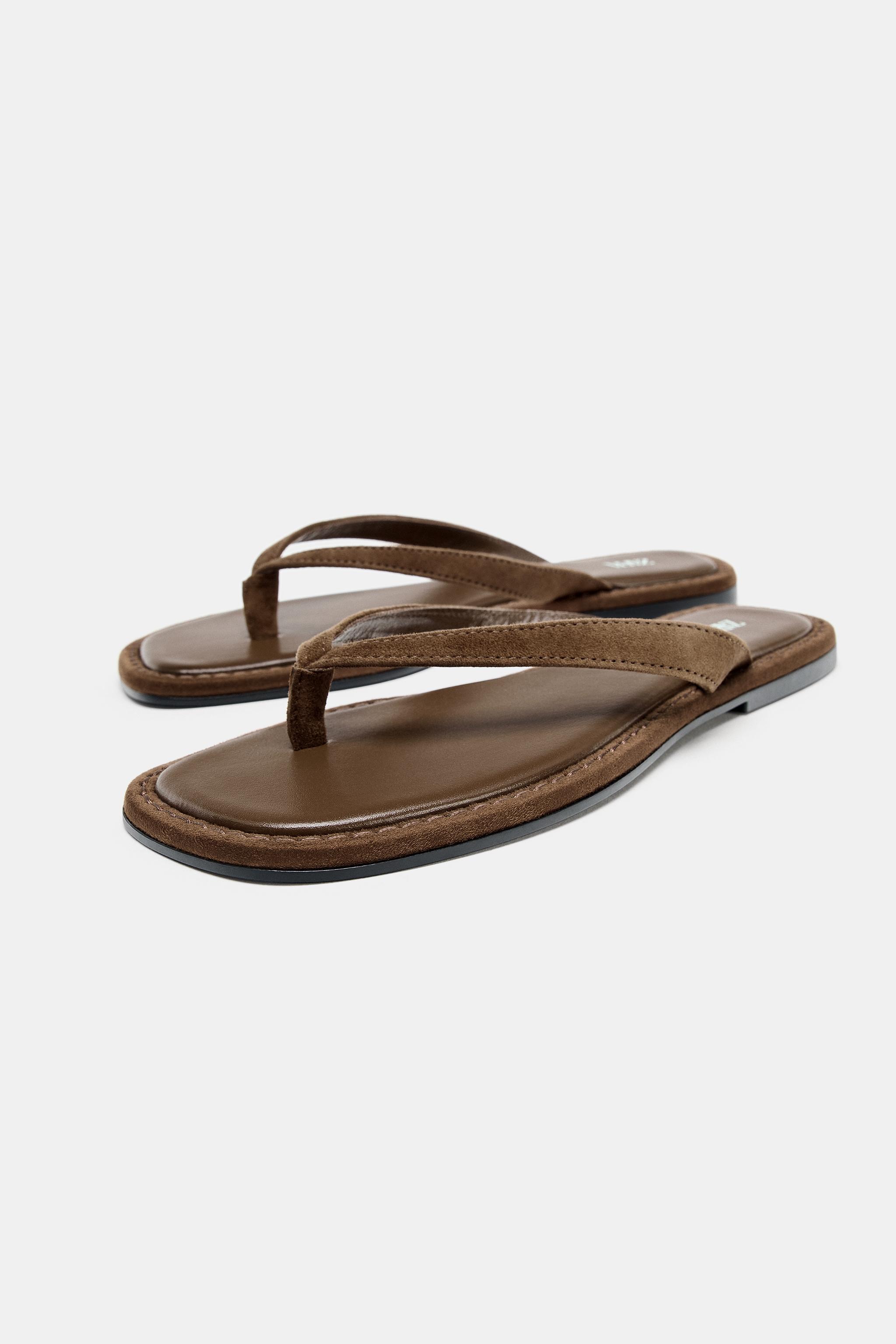 Женские сандалии Zara SUEDE STRAP SANDALS — фото 4