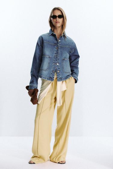 CALÇAS LARGAS COM NERVURA - Amarelo da Zara
