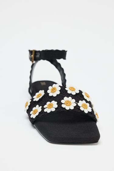 FLORAL CROCHET SANDALS - Black by Zara - Image 4