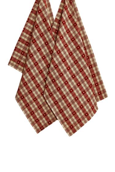 CHRISTMAS HEART CHECK KITCHEN TEA TOWEL (PACK OF 2) - أحمر الخاص بـ Zara