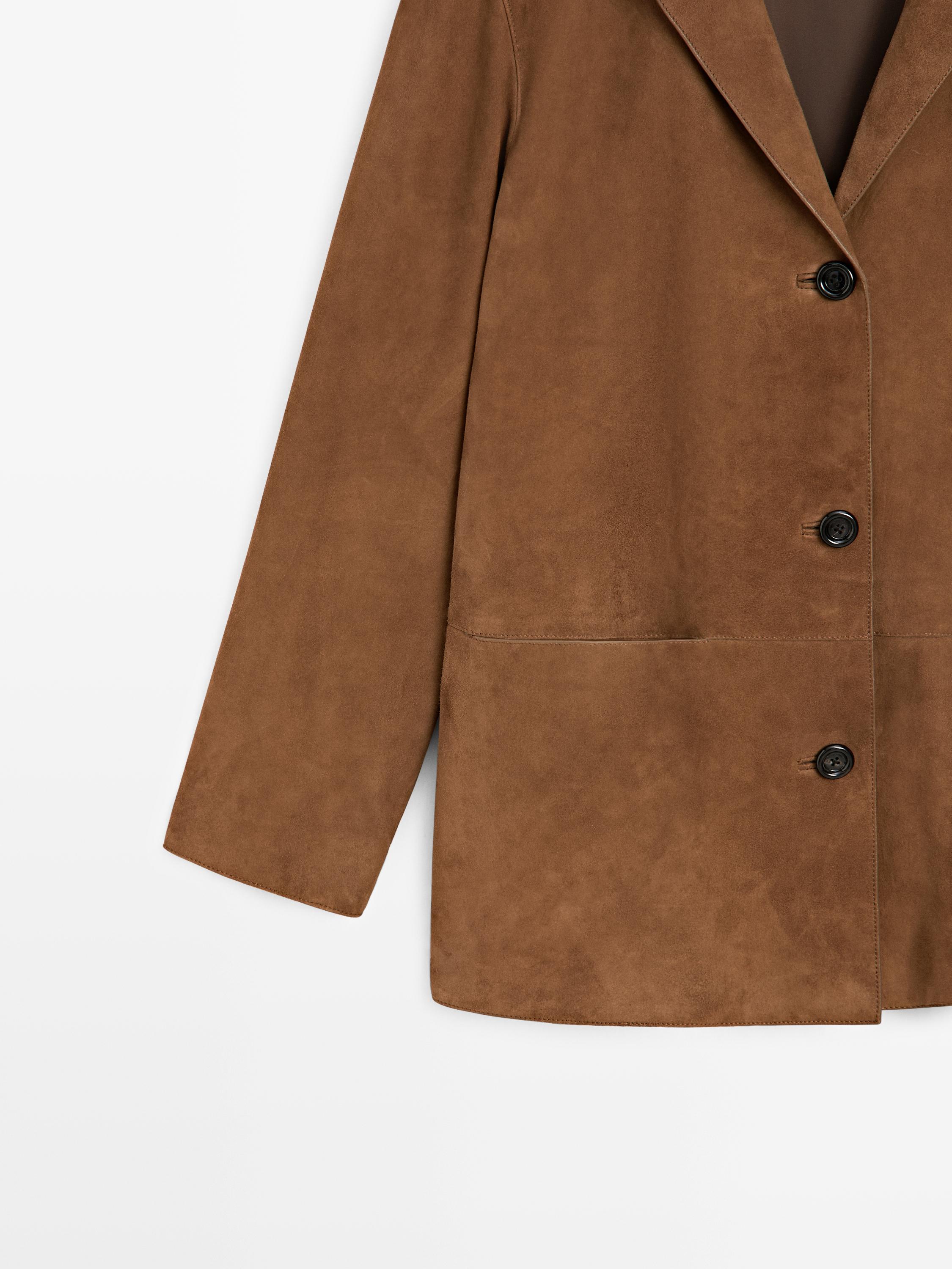 Blazer col à revers 100% cuir finition daim