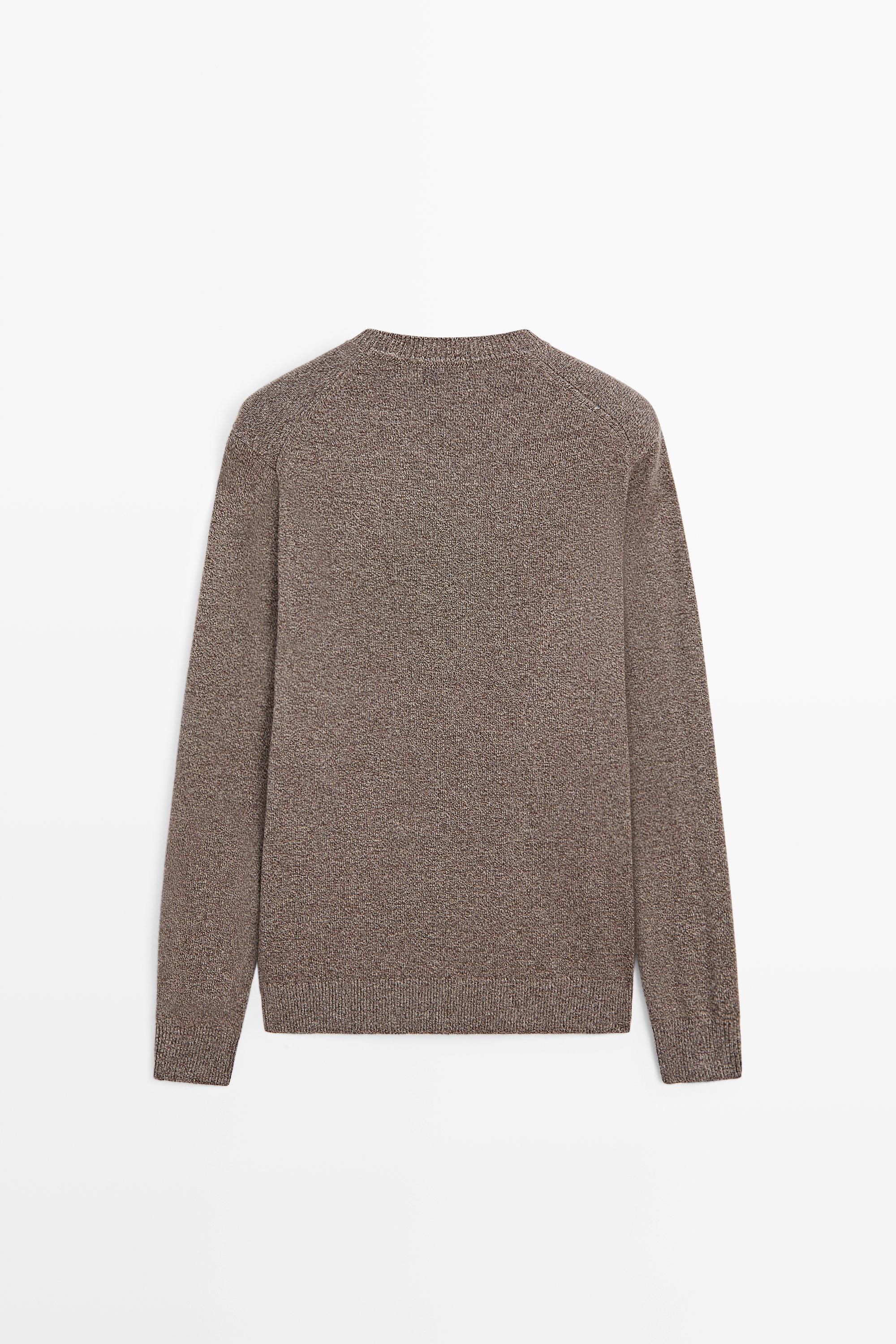 Wool-blend knit round neck sweater