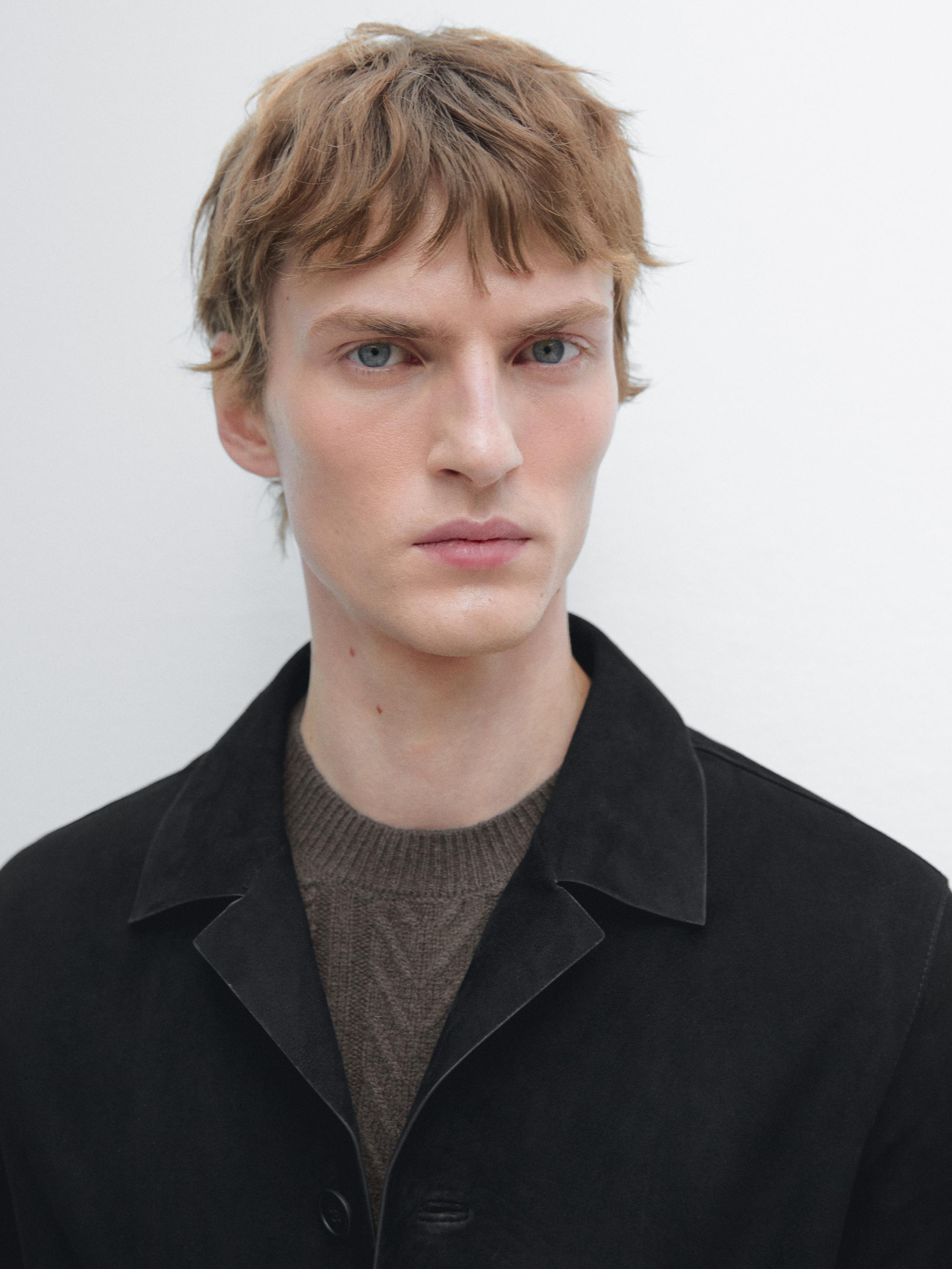 Blouson avec poches en cuir finition daim