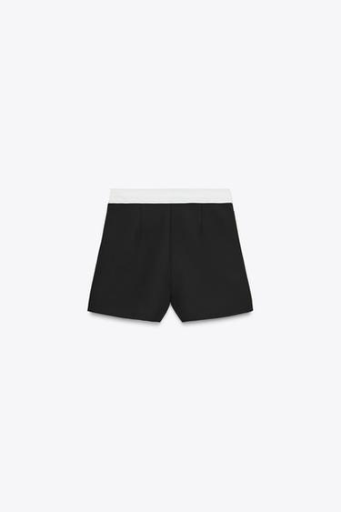 JUPE-CULOTTE CROISÉE TAILLE CONTRASTÉE - Noir de Zara - Image 1