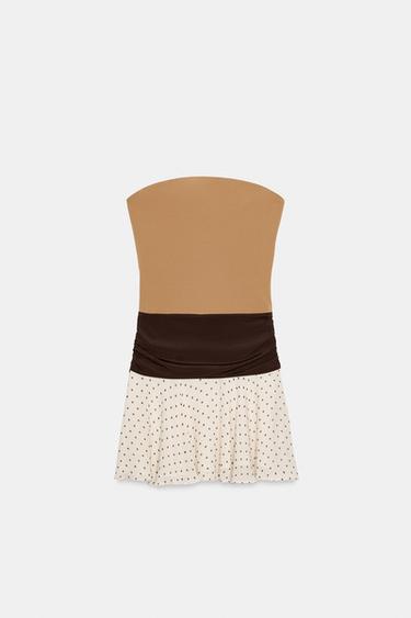 CONTRAST DRESS WITH DOTS - Caramel by Zara - Image 4