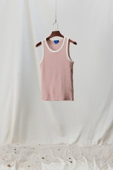 Zara STRIPED JACQUARD TANK TOP X AARON LEVINE - Ecru / Red