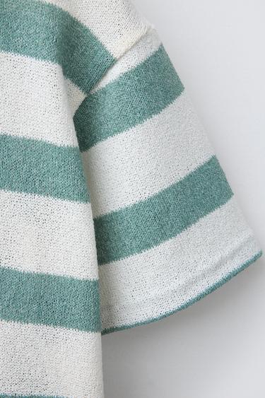 STRIPED KNITTED POLO SHIRT - Green / Ecru by Zara - Image 3