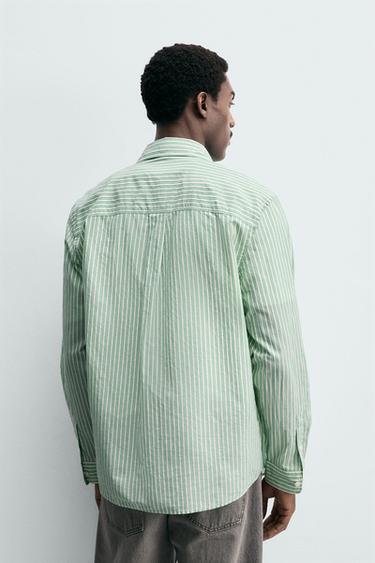 REGULAR FIT STRIPED SHIRT - Green/White by Zara - Image 2