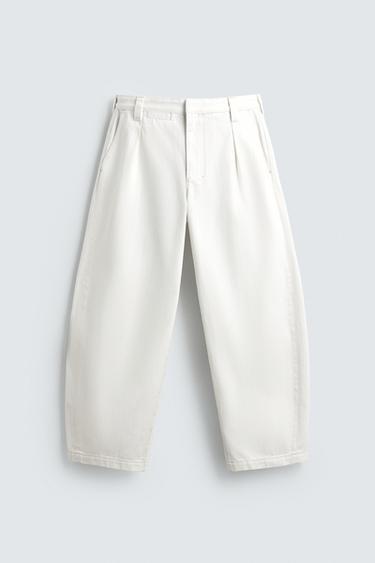 PLEATED BARREL FIT DENIM CHINOS - White by Zara