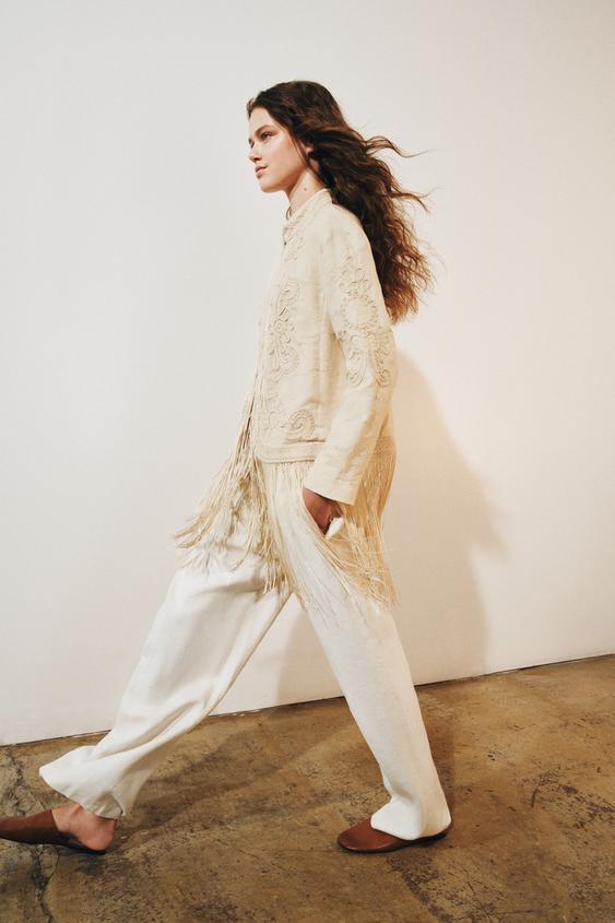 ZW COLLECTION FRINGED EMBROIDERED JACKET - Ecru / Beige by Zara - Image 0