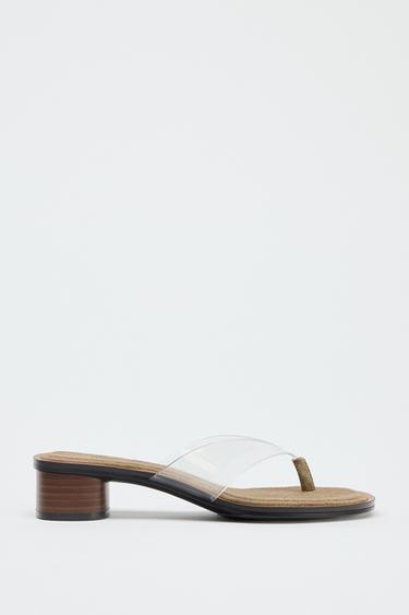 VINYL BLOCK HEEL SANDALS - Light beige by Zara