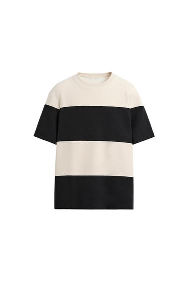 Zara COMPACT PIQUÉ T-SHIRT - White / Navy - Image 0