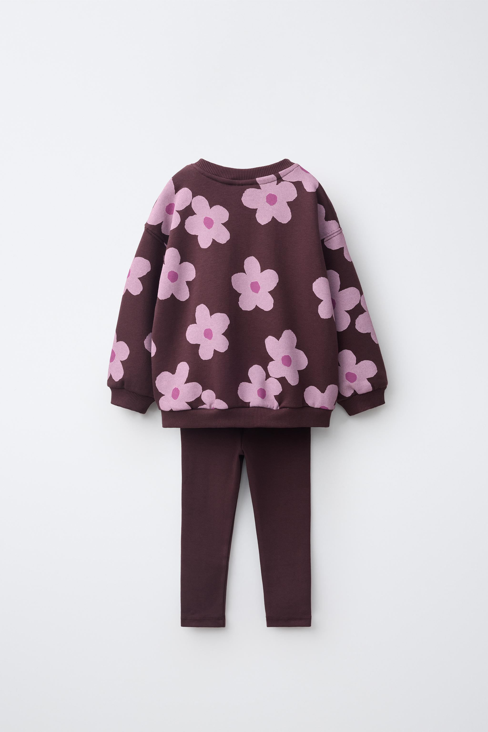 ENSEMBLE SWEAT À IMPRIMÉ FLEURS ET LEGGING CÔTELÉ