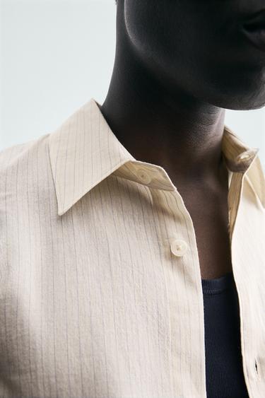 CHEMISE COTON - VISCOSE À RAYURES - Beige de Zara - Image 6
