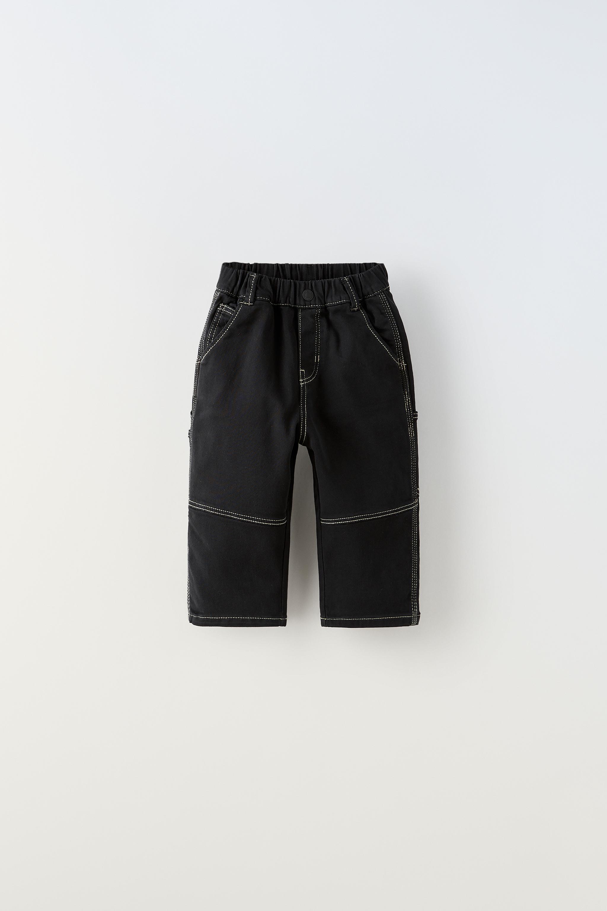 TOPSTITCHED CARGO PANTS - Black