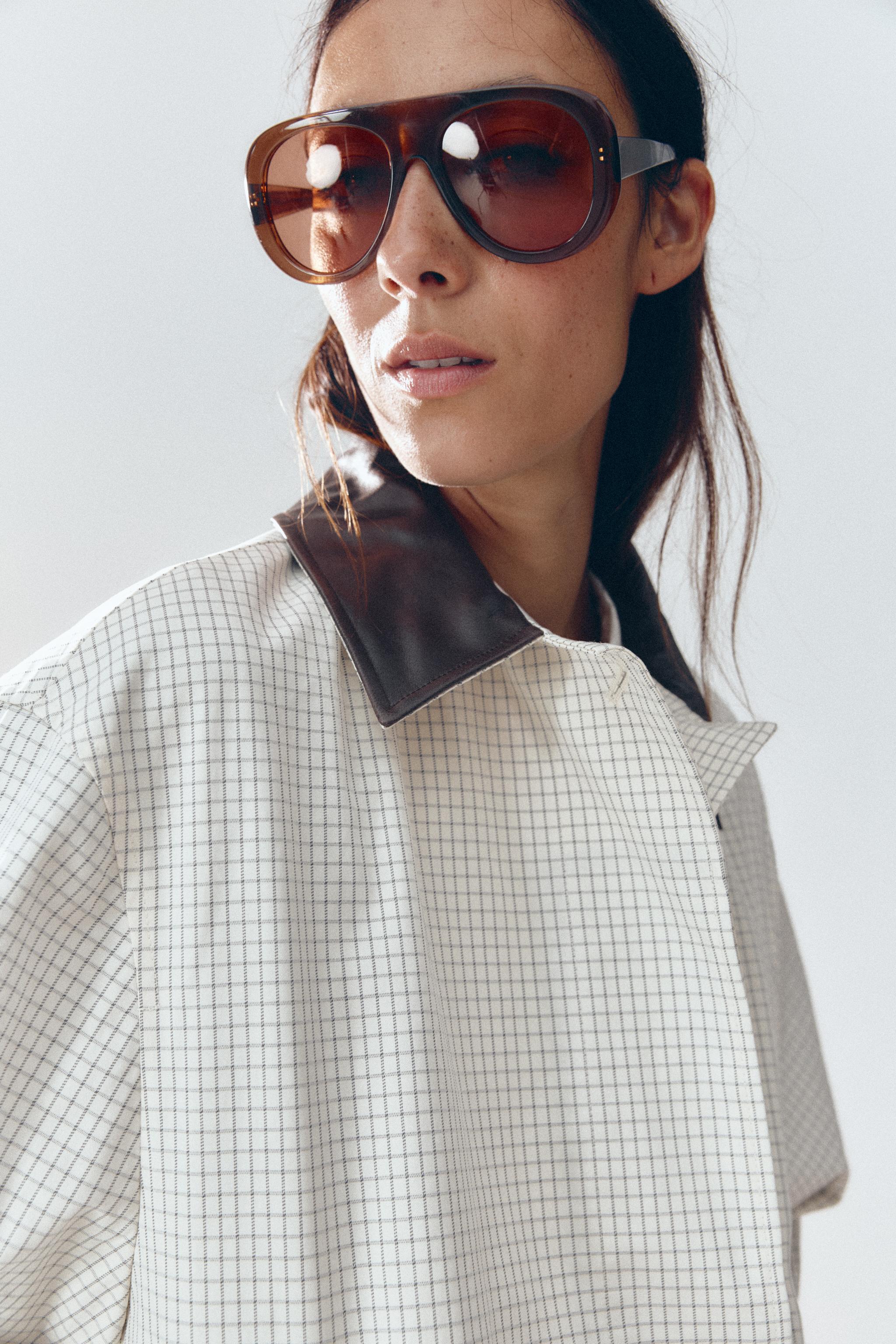 ZW COLLECTION LEATHER COLLAR SHORT TRENCH COAT - Black / White