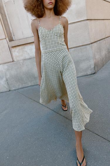 CHECK STRAPPY MIDI DRESS - Yellow by Zara - Image 1