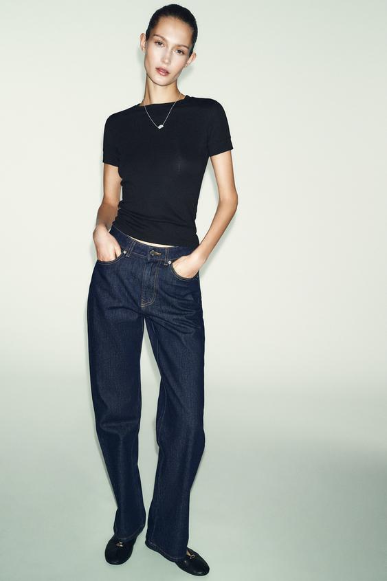 Zara MINIMAL SHORT SLEEVE T-SHIRT - Black - Image 0