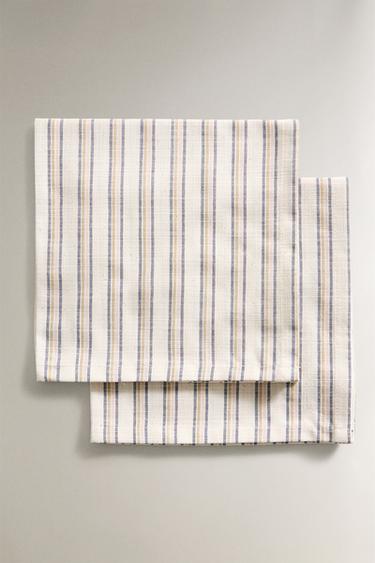 Zara SET OF DYED THREAD STRIPED NAPKINS - Blue - Image 0