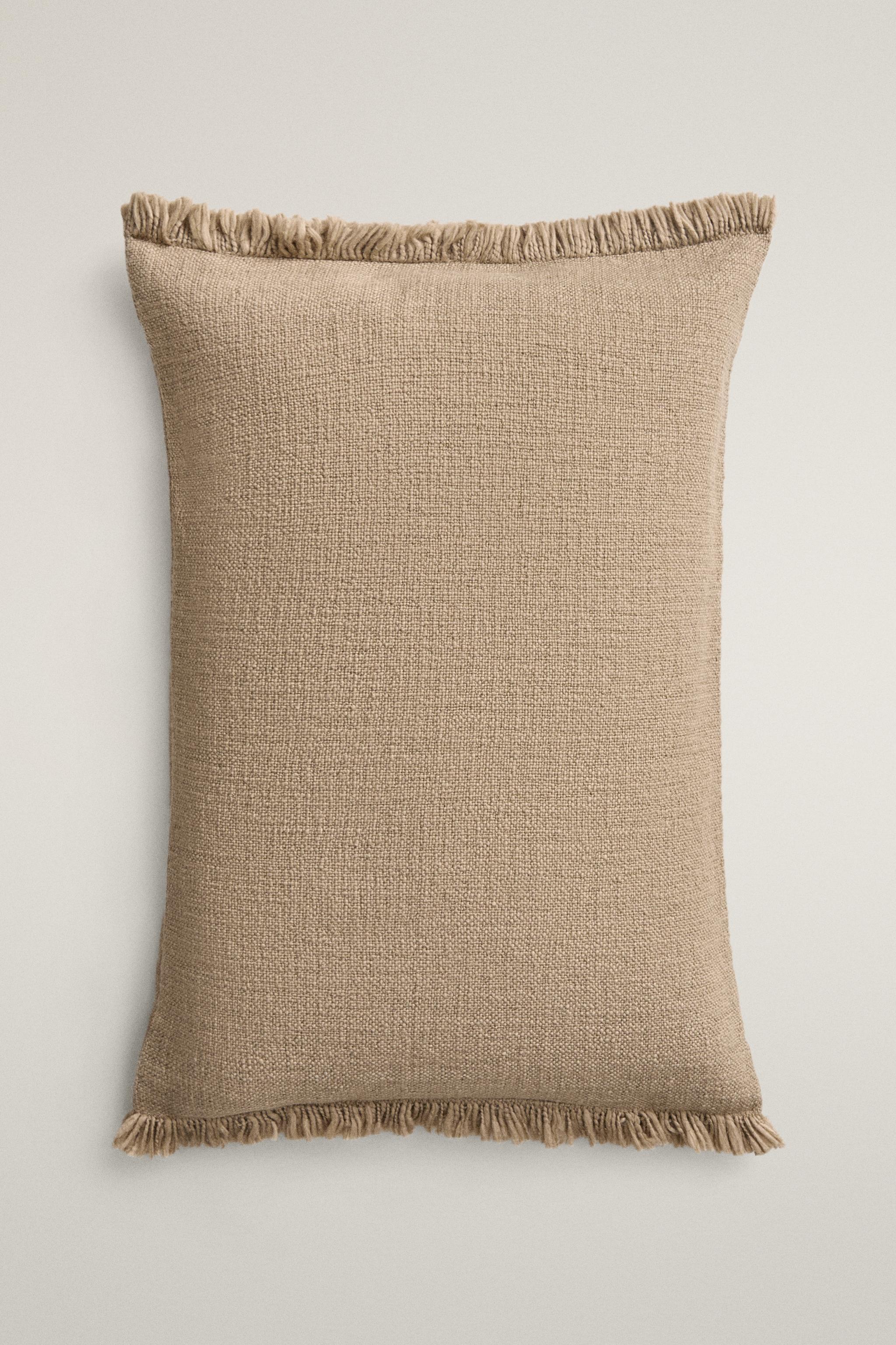 STRIPED FRINGE THROW PILLOW COVER — Sand