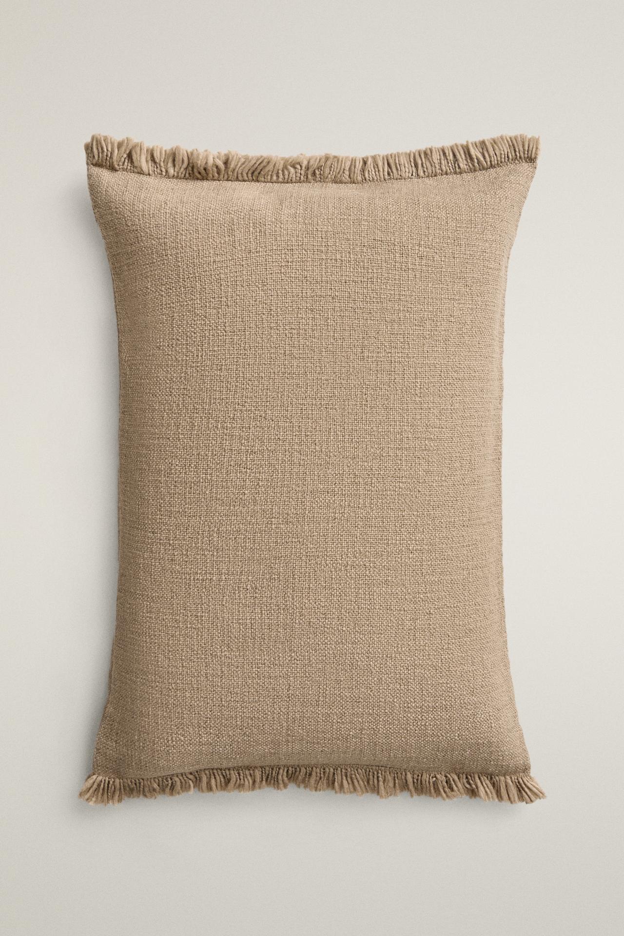 STRIPED FRINGE THROW PILLOW COVER — Sand