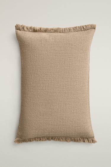 STRIPED FRINGE THROW PILLOW COVER — Sand 2